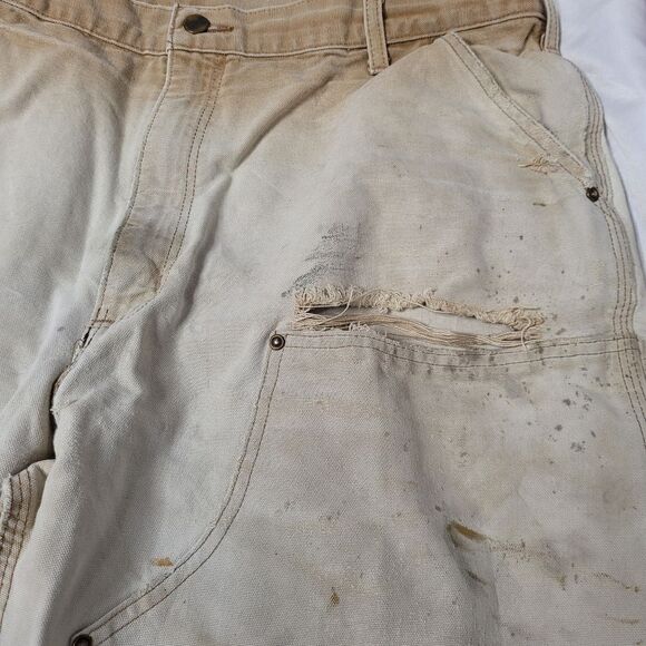 CARHARTT beige tan double front worn in thrashed‎ carpenter work pants 40x36 - Picture 6 of 11